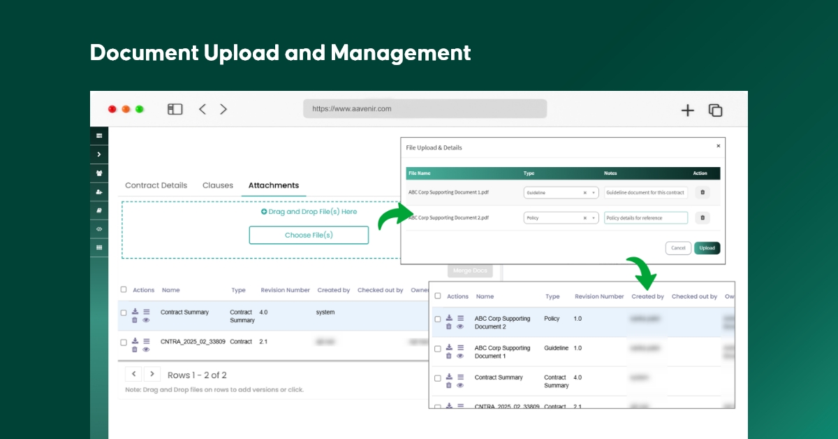Aavenir Contractflow Spring 2025 Release: Built for the Work You Actually Do 6 Document Upload and Management